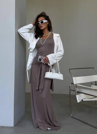 Сукня майка в стилі balenciaga довга шоколад коричнева