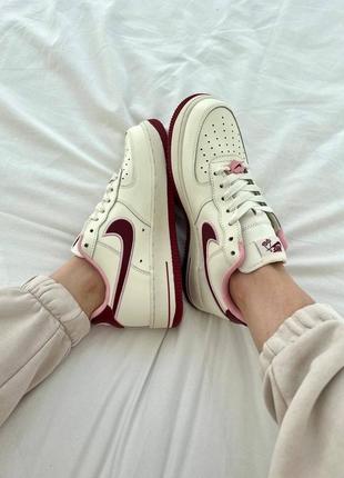Стильные женские кроссовки nike round air force cherry / кеды найк верь форс бордовые с розовым демисезонные / на весну, лето осень