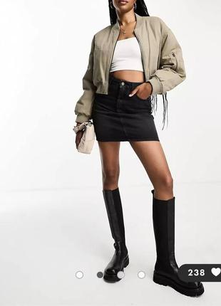 Коротка чорна спідниця із плотного деніму висока талія asos