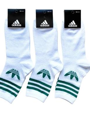 12 пар в упаковке, носки adidas высокие  белые зеленая полоска 41-45 р.