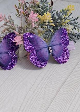 Заколки с фиолетовыми шифоновыми бабочками