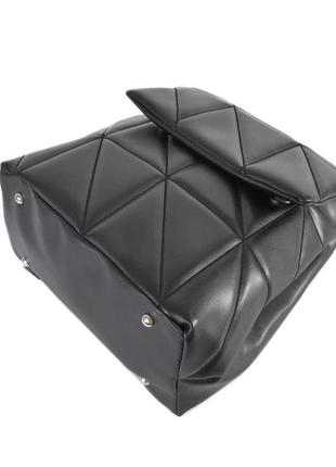 Чорний — стильний, стьобаний, багатофункціональний, жіночий рюкзак від українського виробника (луцьк, 711)3 фото