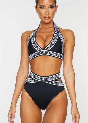 Черный треугольный топ на ремешках prettylittlething, eu 36