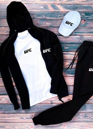 Мужской спортивный костюм ufc 4в1 кофта + брюки + футболка + кепка | осенний спортивный костюм на парня хлопок