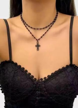 ⛓️🖤 хіт!  кольє-чокер готика рок стиль з хрестиком