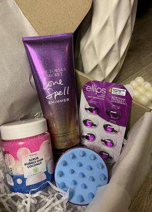 Подарунковий жіночий бокс для догляду за тілом, скраб, лосьйон, капсули для волосся