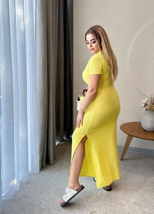 Платье длинное,в рубчик, однотонное, лимонное, желтое, бледно-желтое, макси,в пол,...