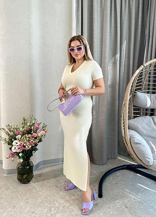 Платье длинное,в рубчик, однотонное, лимонное, желтое, бледно-желтое, макси,в пол,...