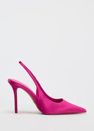 Открытые малиновые туфли атласные zara4 фото
