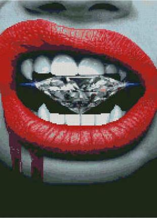Алмазная мозаика бриллиант и красные губы strateg 40х50 см l-117
