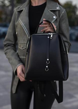 Акция! черный - гладкая экокожа - качественный фабричный рюкзак на два отделения на молниях (луцк, 660)4 фото