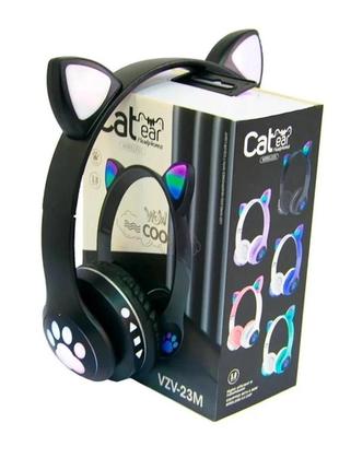 Беспроводные детские bluetooth наушники с ушками и подсветкой cat-23m черный