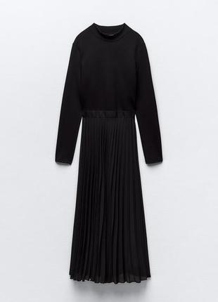 Комбинированное платье с плиссированной юбкой от zara, размер xs-s4 фото