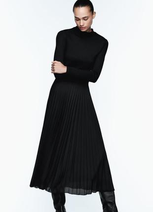 Комбинированное платье с плиссированной юбкой от zara, размер xs-s3 фото