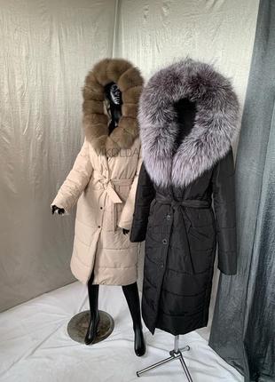 Женская куртка пальто плащ с натуральным мехом песца с 42 по 54 г.