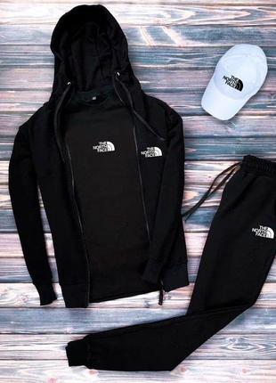 Мужской спортивный костюм the north face 4в1 кофта + брюки + футболка + кепка | осенний спортивный костюм