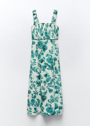 Платье с цветочным принтом и льном от zara, размер xs, м4 фото