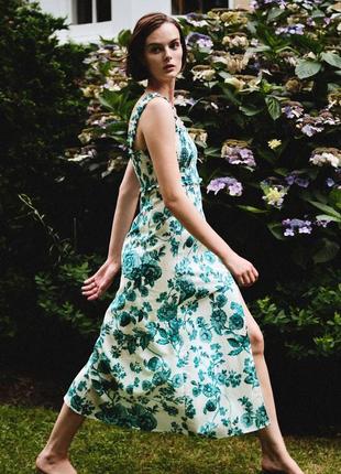 Платье с цветочным принтом и льном от zara, размер xs, м6 фото