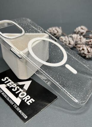 Чехол для iphone 13 с блестками magsafe прозрачный металлические кнопки противоударный пластиковый