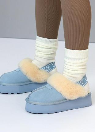 Натуральні замшеві блакитні уггі з відкритою п'ятою