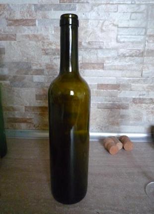 Бутылка 0,75л стеклянные винные, темное стекло с пробками, для разлива вина уксуса и т.д.2 фото