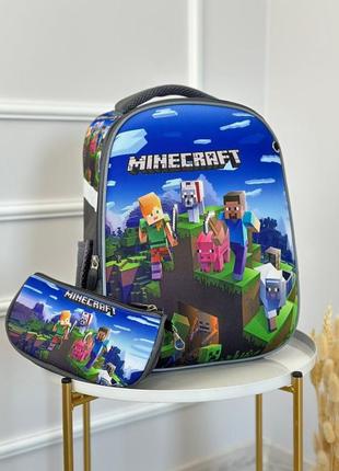 Шкільний рюкзак minecraft з пеналом спинка ортопедична