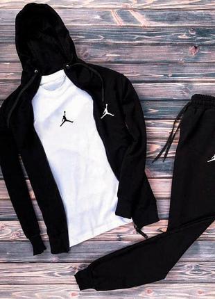 Чоловічий спортивний костюм jordan 3в1 кофта + штани + футболка | осінній спортивний костюм джордан на хлопця якісна бавовна