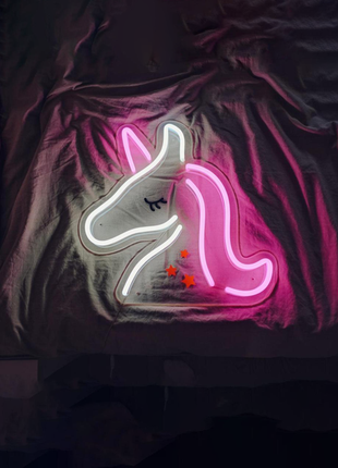 Дитячий світильник, led вивіска neon sign "єдиноріг" 40х40см + диммер для регулювання яскравості!