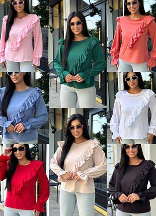 Елегантна блузка кофта 
волан рюші 7 кольорів 44-54 рр