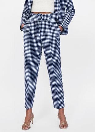 Zara брюки в клетку с высокой посадкой и ремнем