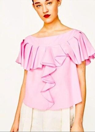 Блуза с рюшем zara хлопковая