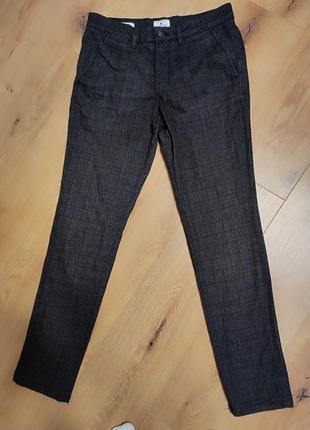 Брюки штани чоловічі темно сірі клітка slim jack&jones man, розмір m