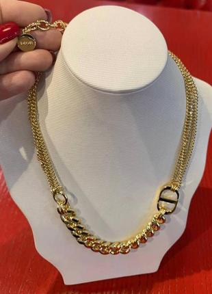 Подвеска двойная цепь и сережки диор с жемчугом, позолота 18 к (можно по отдельности)