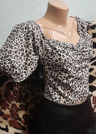 Блуза топ с леопардовым принтом рукав фонарик