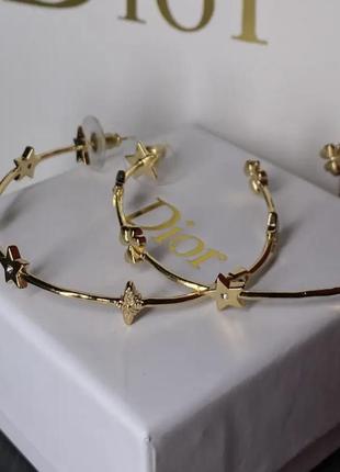 Сережки диор круглые плоские с логотипом , позолота 18к