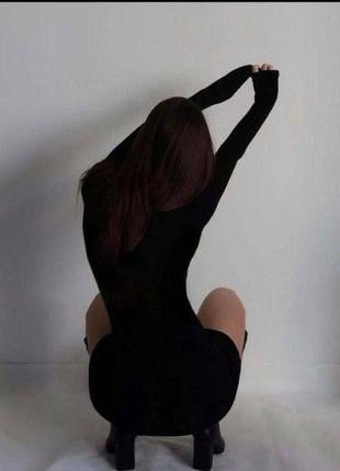 Сукня міні з довгими рукавами облягаюча коротка плаття стильна базова чорна