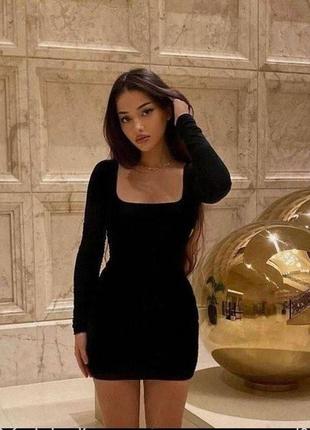 Сукня міні з довгими рукавами облягаюча коротка плаття стильна базова чорна