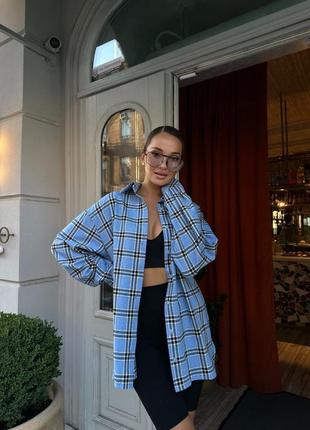 Фланелевая рубашка в клетку 100% хлопок, женская рубашка оверсайз в клетку, рубашка в фланели, 318