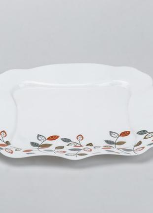 Столовый сервиз 26 квадратных тарелок керамических белый с цветами2 фото