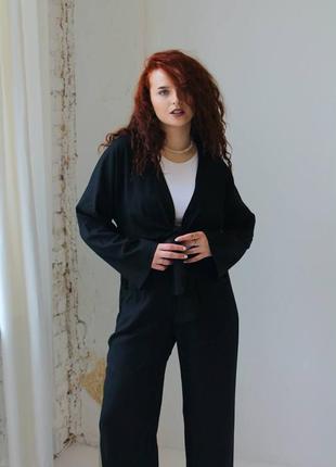 Лляний костюм сорочка на зав'язці та штани