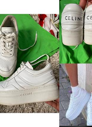 Крутые белые кожаные кроссовки на толстой подошве,celine,p.37