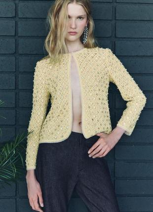 Кардиган в'язаний гачком жовтий zara new
