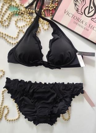 Victoria's secret 34a 34c 75c 75a 75b xs s 34 36 38 40 купальник ruffle capri бікіні чорний