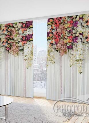 Фото шторы "ламбрекены из цветов и белых орхидей", высота - 2,70м, ширина - 2,9м (2 полотна по 1,45м), тесьма