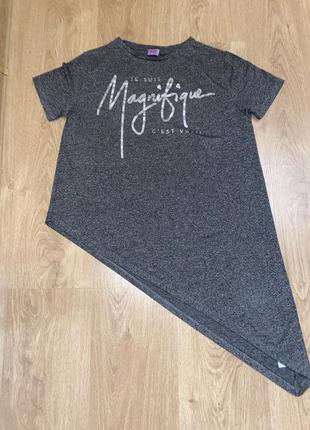 Жіноча подовжена футболка, асиметрична футболка сіра