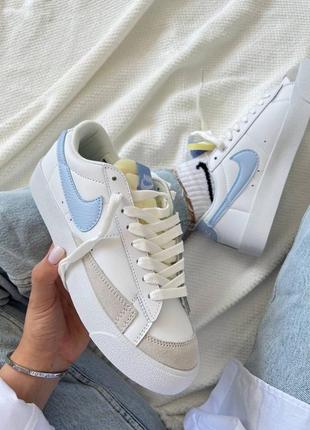Идеальные женские кроссовки кеды nike blazer low white blue / найк блейзер лоу на платформе женккие кроссовки
