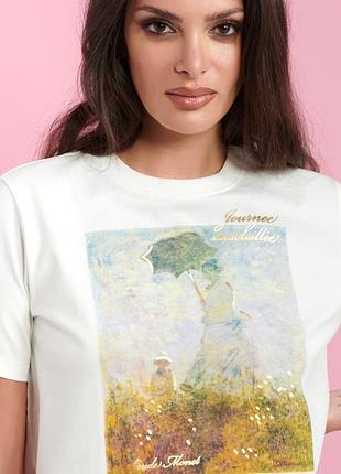 Футболка с накатом картины клода моне "прогулка. дама с зонтиком"2 фото