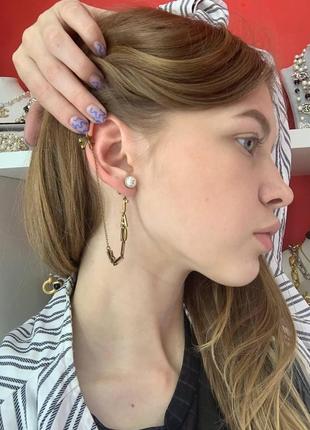 Діор сережки кафа з перлиною/ стильні сережки діор-кафа