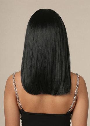 Парик с челкой средней длины прямой черный (lc342)