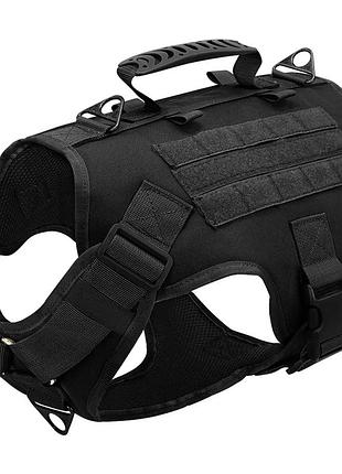 Шлея для собак berry, тактичний жилет з ручкою, чорний